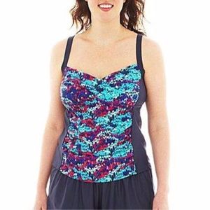 Sonria Print Twist-Front Tankini Swim Top Plus 20W